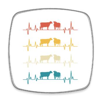 Retro Cows Herzschlag-Kuh-Geschenk - Viereckiger Kühlschrankmagnet - Weiß - Vorne