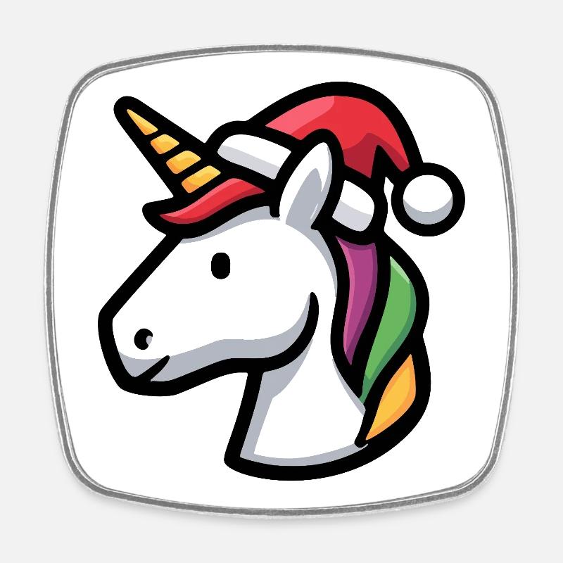 Einhorn mit Weihnachtsmütze Regenbogen Mähne - Viereckiger Kühlschrankmagnet - Weiß