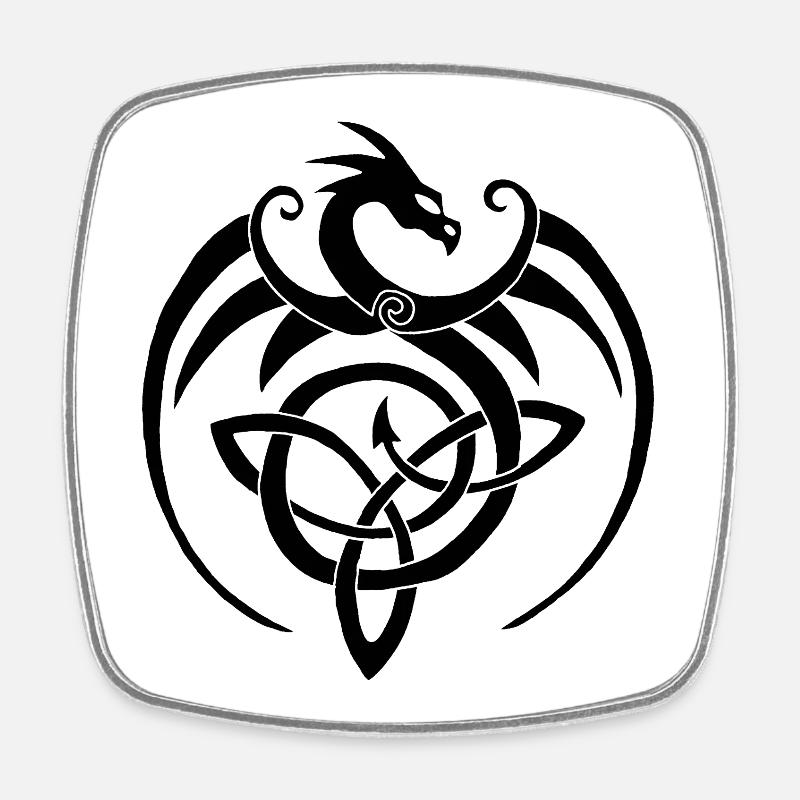 Black Dragon and Celtic Symbol - Square fridge magnet - white