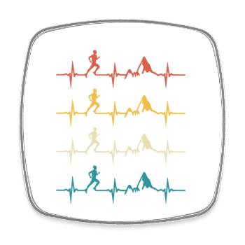 Trailrunning, Retro Herzschlag, Jogging im Berglauf - Viereckiger Kühlschrankmagnet - Weiß - Vorne