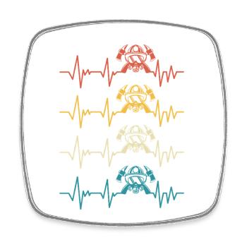 Retro Firefighter Heartbeat Firefighter - Square fridge magnet - white - Front