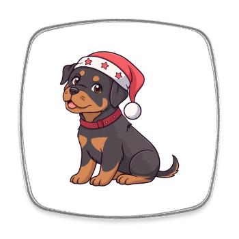 Chiot Noël Santa Rottweiler - Magnet carré - blanc - Devant