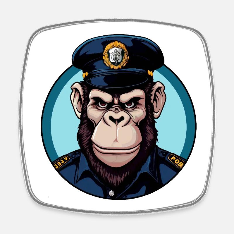 Policeman Monkey - Square fridge magnet - white