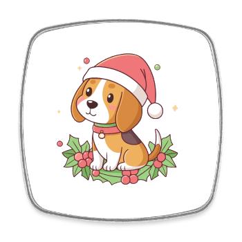 Chiot Beagle Noël au chapeau rouge - Magnet carré - blanc - Devant