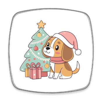 Kawaii Weihnachtswelpe am Baum - Viereckiger Kühlschrankmagnet - Weiß - Vorne
