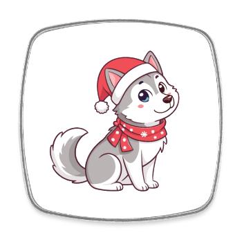 Husky Noël Cartoon Doux - Magnet carré - blanc - Devant