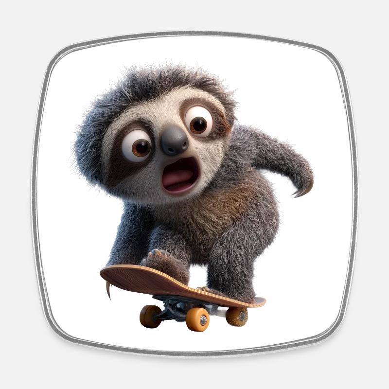 Sloth on Skateboard Funny Slow Cool - Square fridge magnet - white
