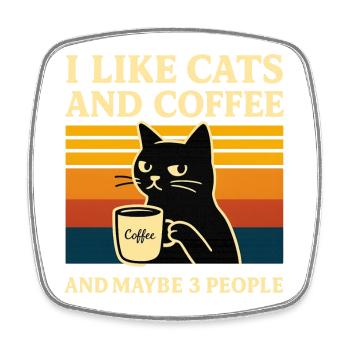Retro Humor Ich mag Katzen & Kaffee Stubentiger - Viereckiger Kühlschrankmagnet - Weiß - Vorne