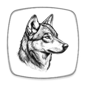 Wolf Wolfskopf Schwarz Weiß Gezeichnet Kunst - Viereckiger Kühlschrankmagnet - Weiß - Vorne