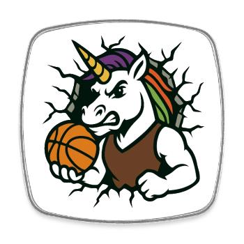 Unicorn Basketball Mascot Breaking Through - Square fridge magnet - white - Front