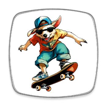 Australian Shepherd Skateboard - Hund - Viereckiger Kühlschrankmagnet - Weiß - Vorne
