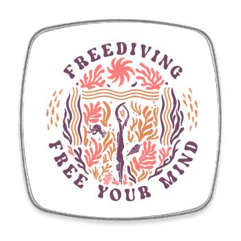 Freediving Free Your Mind Ocean Diver - Square fridge magnet - white - Front