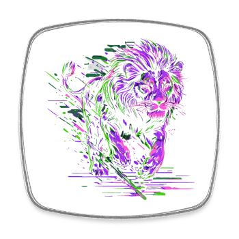 Lion courant Tête de Lion Coloré Prédateur Animal Sauvage - Magnet carré - blanc - Devant