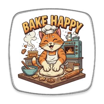 Baking Delight Cat Bakes Cookies - Square fridge magnet - white - Front