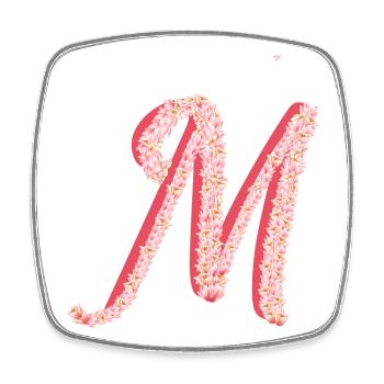 Initial M aus rosa Blüten - Viereckiger Kühlschrankmagnet - Weiß - Vorne