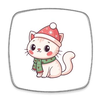 Chaton Noël avec bonnet rouge - Magnet carré - blanc - Devant