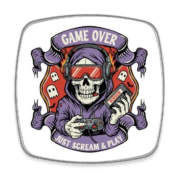 Game Over Horror Skull Gamer - Square fridge magnet - white - Front
