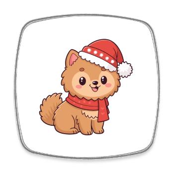 Welpen-Weihnachtshut-Schal - Viereckiger Kühlschrankmagnet - Weiß - Vorne