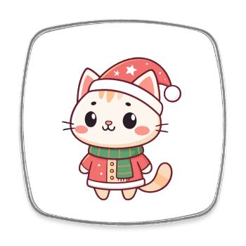 Chaton Noël kawaii en bonnet rouge - Magnet carré - blanc - Devant