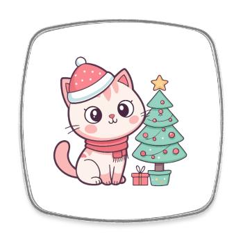 Weihnachtskätzchen am Baum - Viereckiger Kühlschrankmagnet - Weiß - Vorne