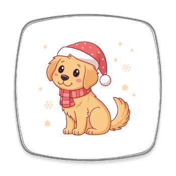 Flauschiger Weihnachtshund mit Hut und Schal - Viereckiger Kühlschrankmagnet - Weiß - Vorne