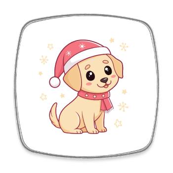Chiot Labrador Kawaii Noël en bonnet rouge - Magnet carré - blanc - Devant