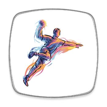 Dynamic handball jump throw in neon flames - Square fridge magnet - white - Front