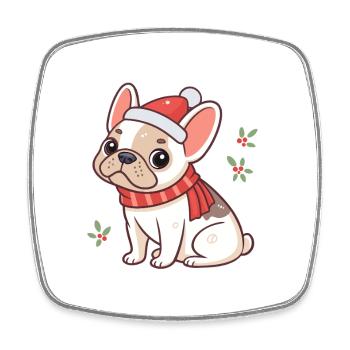 Bulldog Noël et Écharpe Rouge - Magnet carré - blanc - Devant