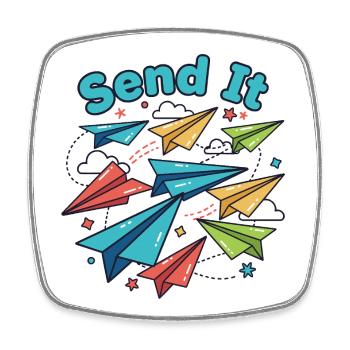 Send It Papierflugzeuge - Viereckiger Kühlschrankmagnet - Weiß - Vorne
