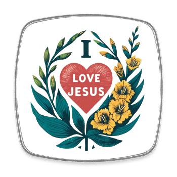 Love Jesus Heart Floral Wreath - Square fridge magnet - white - Front