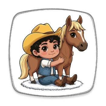 Kleiner Cowboy und Pferdefreund - Viereckiger Kühlschrankmagnet - Weiß - Vorne