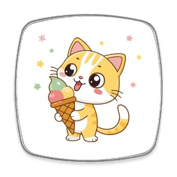 Chat gourmand avec glace arc en ciel - Square fridge magnet - white - Front