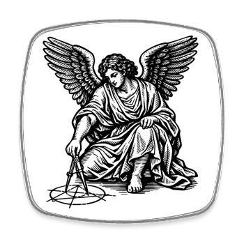 Angel dessinant des figures géométriques avec des boussoles - Magnet carré - blanc - Devant