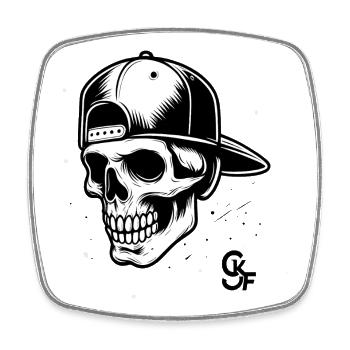Crâne avec casquette de baseball – Street Style - Magnet carré - blanc - Devant