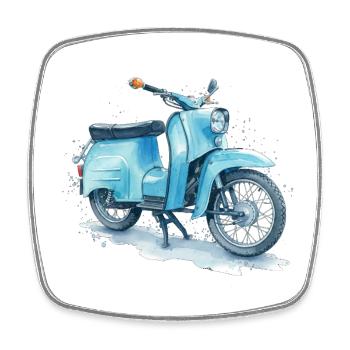 Blaues DDR Ost-Moped Schwalbe Aquarell Kultdesign - Viereckiger Kühlschrankmagnet - Weiß - Vorne
