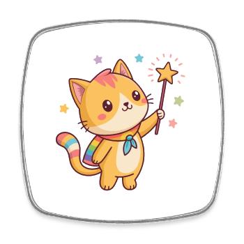 Chaton Magique et Étoiles - Magnet carré - blanc - Devant