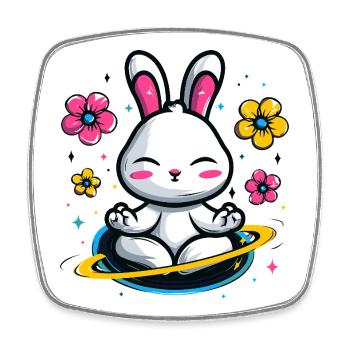 Moon Bunny in the Flower Circle - Square fridge magnet - white - Front