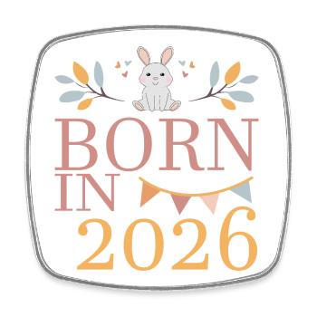 Bébé né en 2026 Né en 2026 Petit lapin mignon - Magnet carré - blanc - Devant