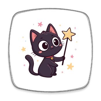 Chat magique et étoile - Magnet carré - blanc - Devant