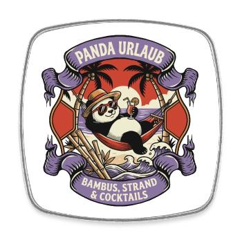 Panda Holiday: Beach and Cocktails - Square fridge magnet - white - Front