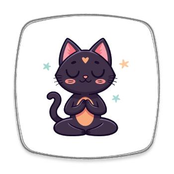 Black Zen Cat in Meditation - Square fridge magnet - white - Front
