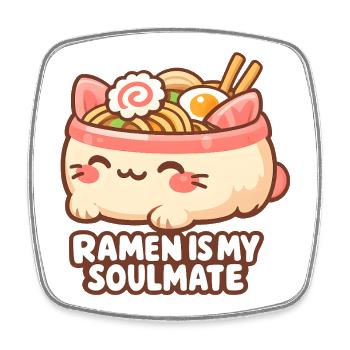 Ramen Katze Kawaii - Viereckiger Kühlschrankmagnet - Weiß - Vorne