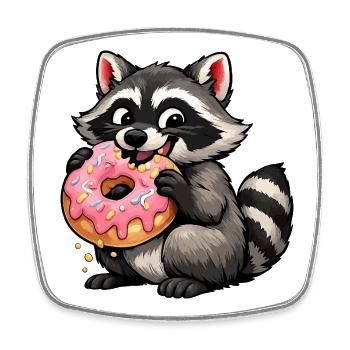 Waschbär-Donut-Delight - Viereckiger Kühlschrankmagnet - Weiß - Vorne