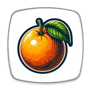 Orange cartoon éclatante avec feuille - Magnet carré - blanc - Devant