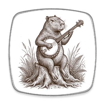 Drôle de capybara jouant du banjo - Magnet carré - blanc - Devant
