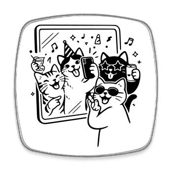 Party Cats Selfie Time mit Katzen vor dem Spiegel - Viereckiger Kühlschrankmagnet - Weiß - Vorne