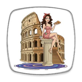 Pin-up im Kolosseum mit Pizza - Viereckiger Kühlschrankmagnet - Weiß - Vorne