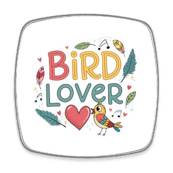 Bird Lover Feather and Heart - Square fridge magnet - white - Front