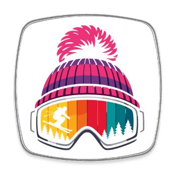 Après Ski Skier Hat Ski Goggles Sports d’hiver - Magnet carré - blanc - Devant