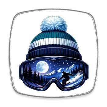 Skieur Après Ski Hat Ski Goggles Sports d’hiver - Magnet carré - blanc - Devant